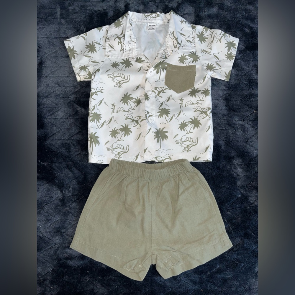 Kids' Palm Tree And Dinosaurs Shirt and Shorts Set